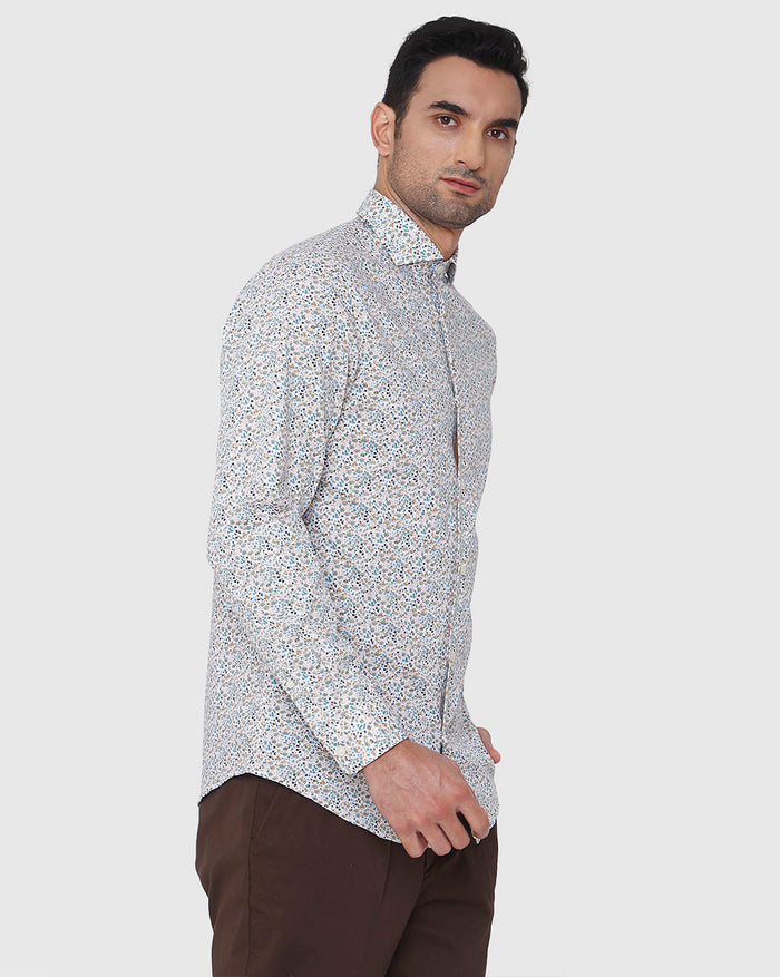 White Floral Print Full Sleeves Shirt