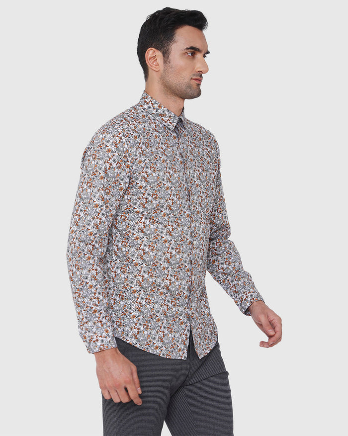 White Floral Print Full Sleeves Shirt