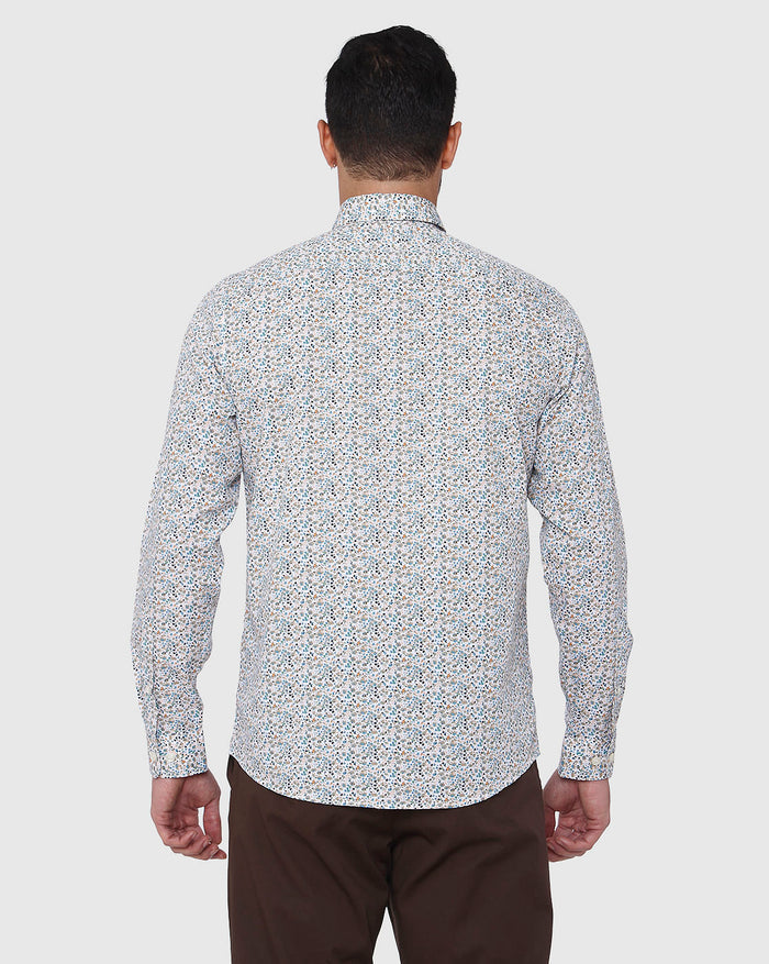 White Floral Print Full Sleeves Shirt