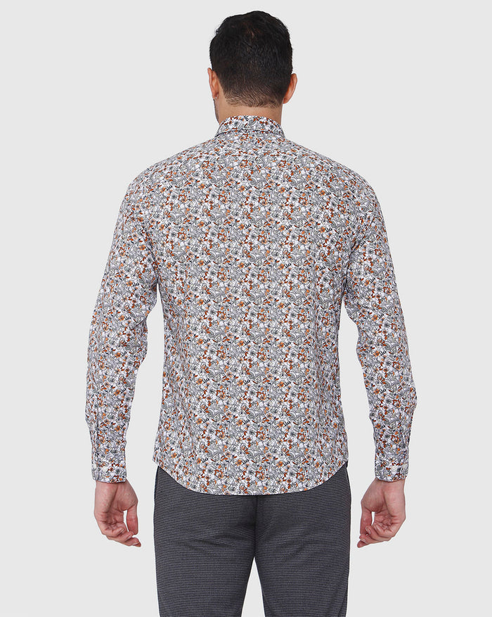 White Floral Print Full Sleeves Shirt