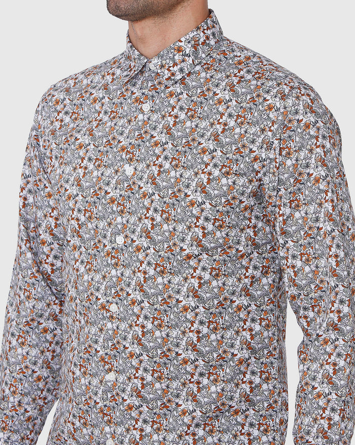 White Floral Print Full Sleeves Shirt