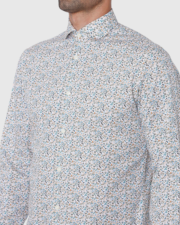 White Floral Print Full Sleeves Shirt