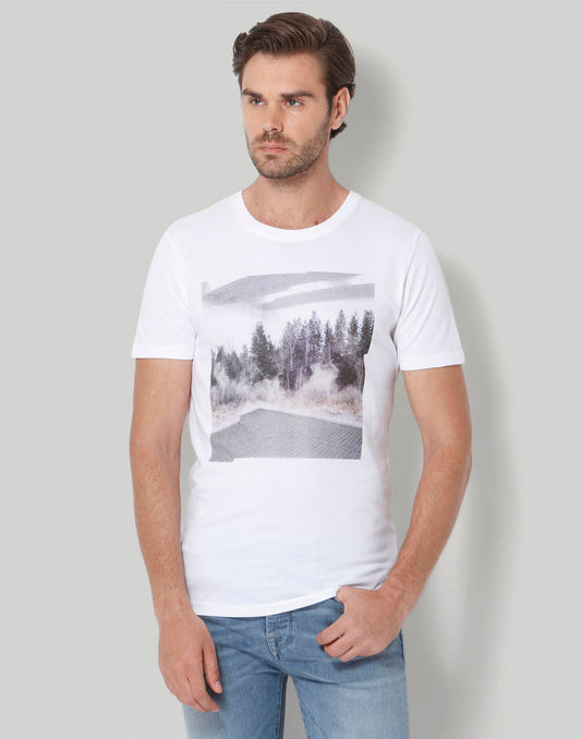 White Printed Crew Neck T-Shirt