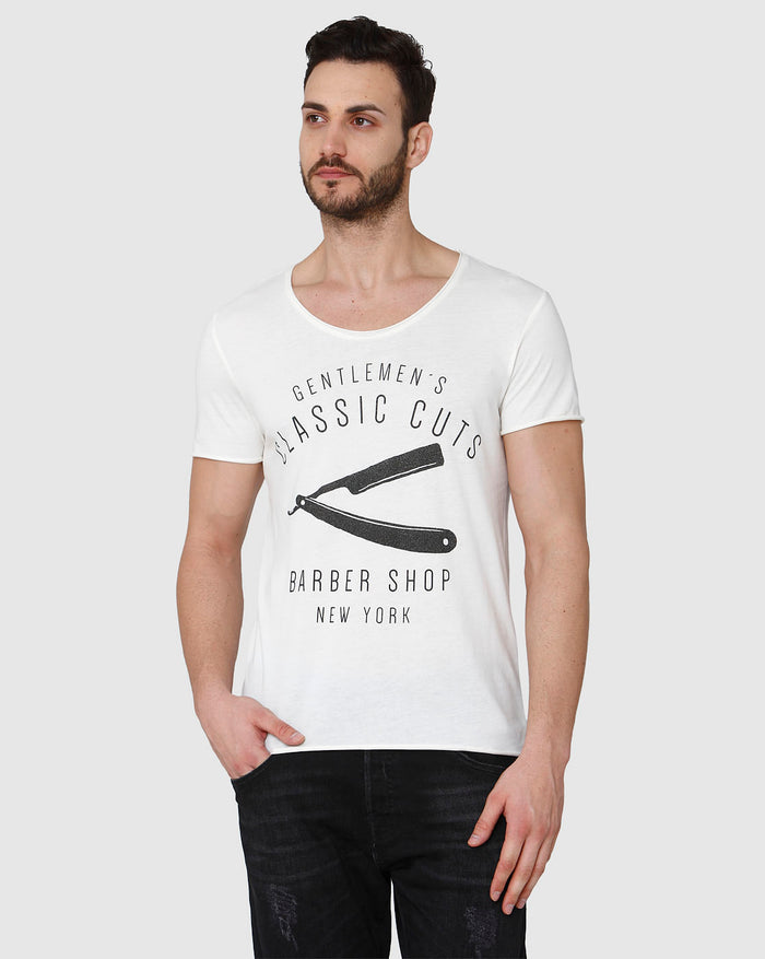 White Printed Crew Neck T-Shirt