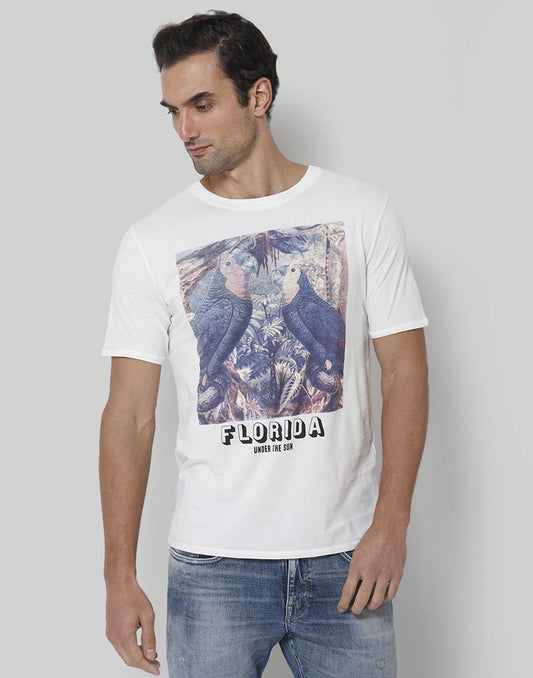 White Printed Crew Neck T-Shirt