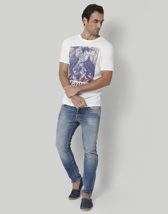 White Printed Crew Neck T-Shirt
