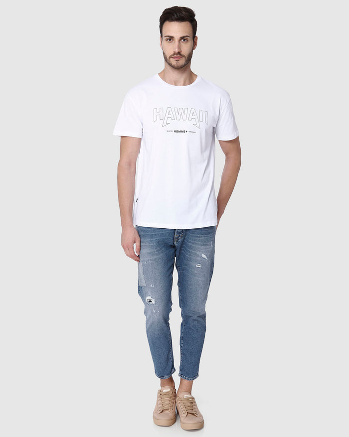 White Printed Crew Neck T-Shirt