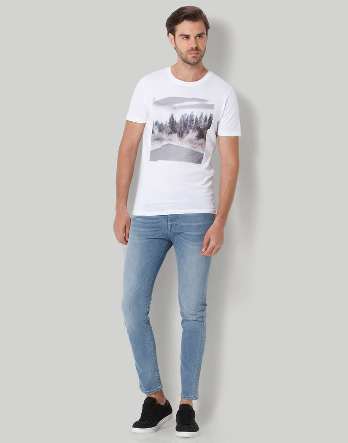 White Printed Crew Neck T-Shirt