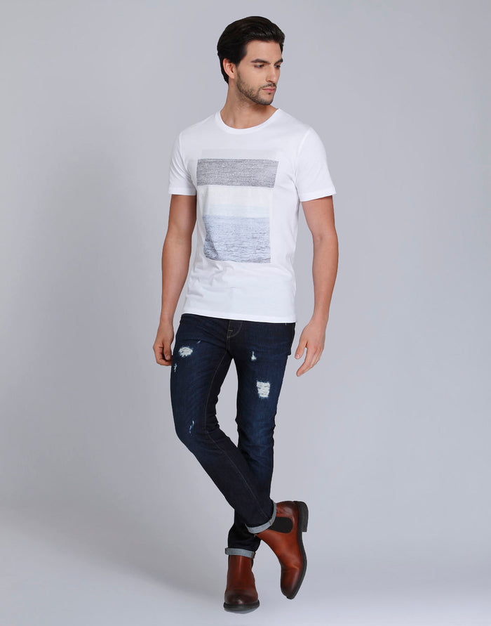White Printed Crew Neck T-Shirt