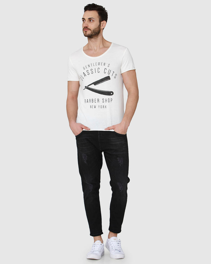White Printed Crew Neck T-Shirt