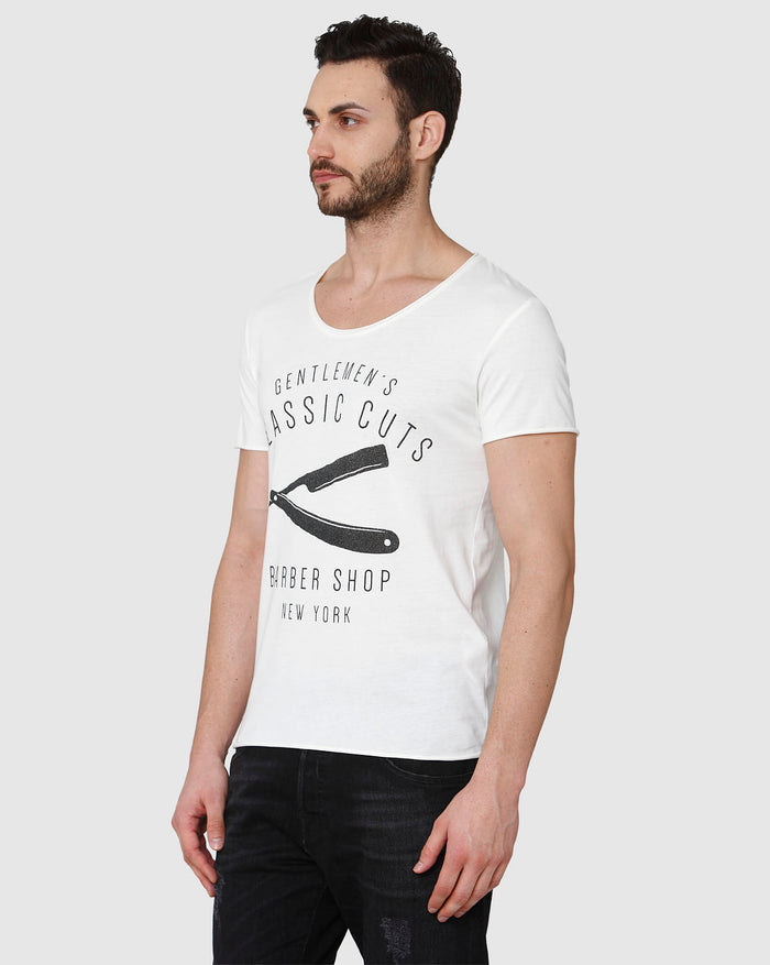White Printed Crew Neck T-Shirt