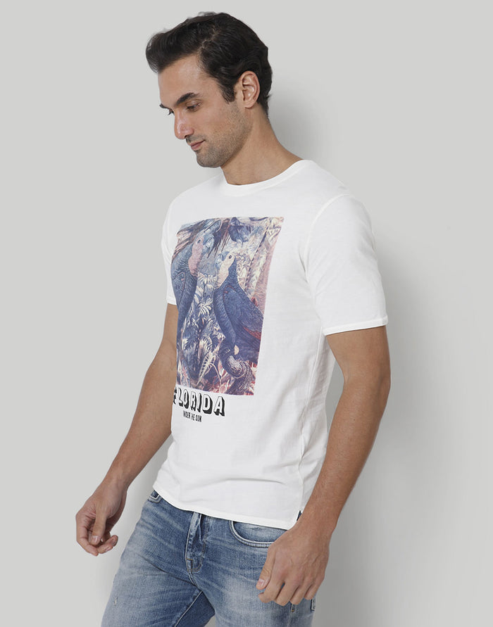 White Printed Crew Neck T-Shirt