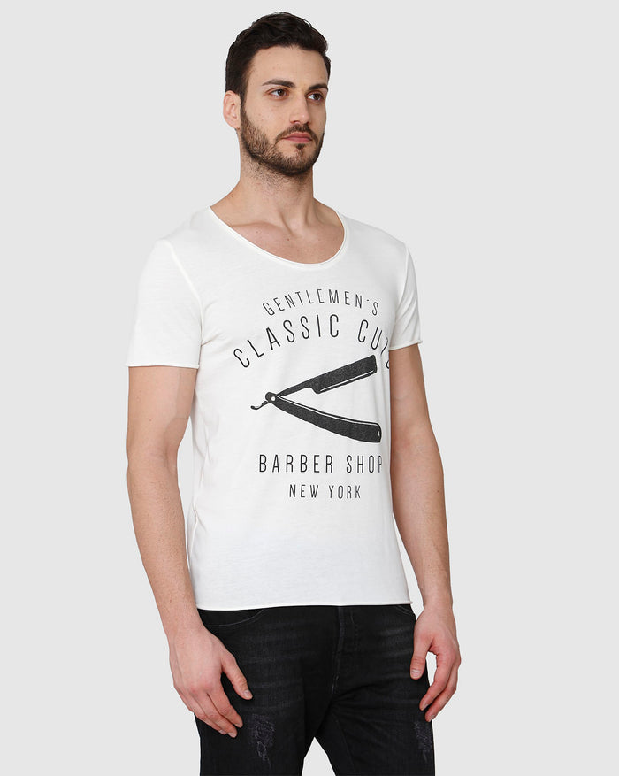 White Printed Crew Neck T-Shirt