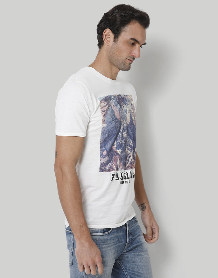 White Printed Crew Neck T-Shirt