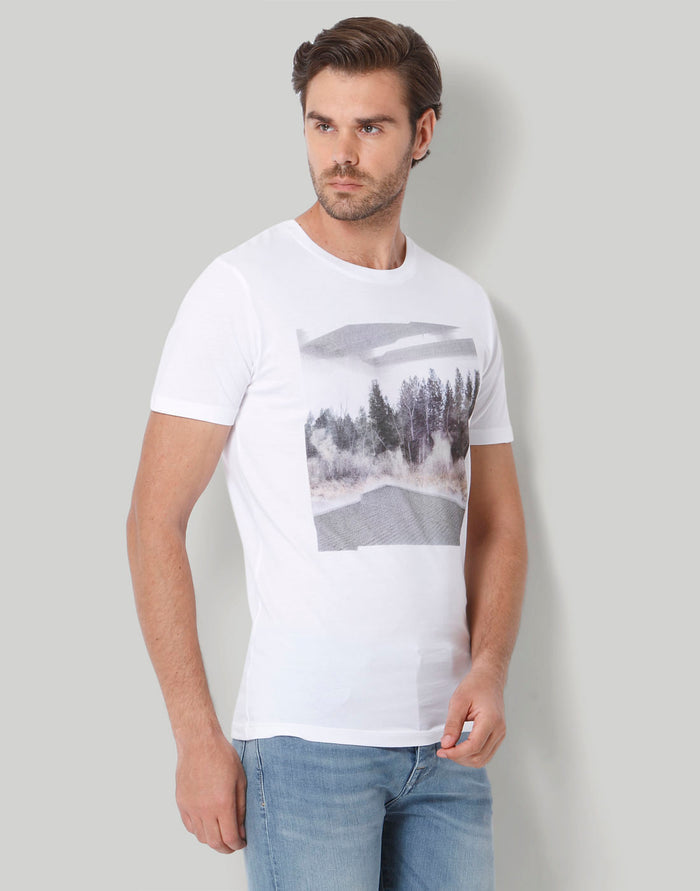 White Printed Crew Neck T-Shirt