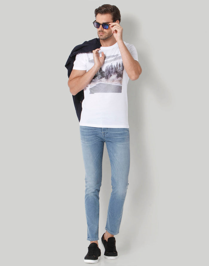 White Printed Crew Neck T-Shirt