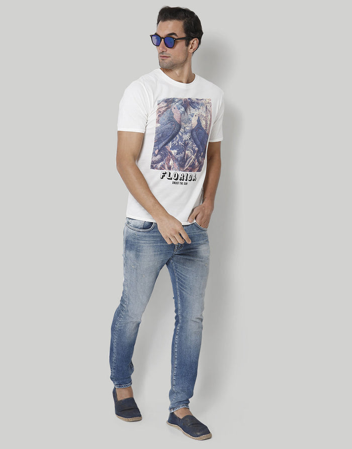 White Printed Crew Neck T-Shirt