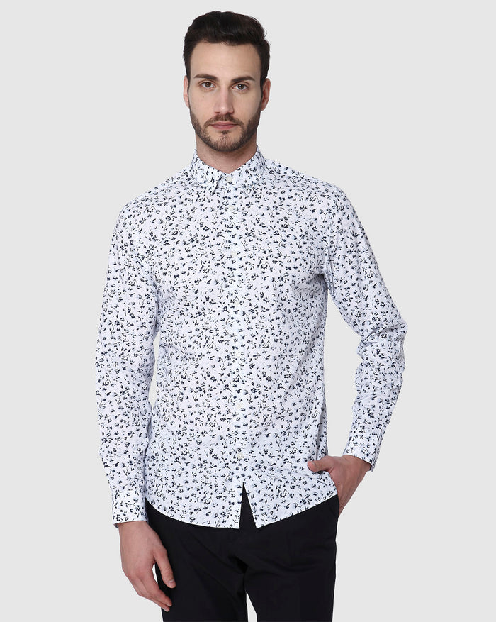 White Printed Full Sleeves Shirt