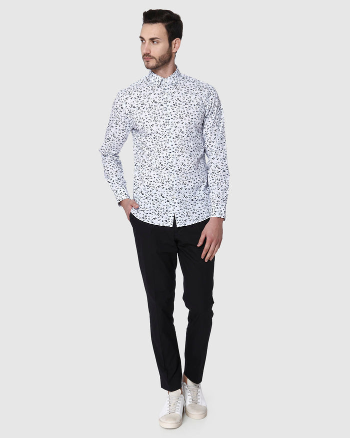 White Printed Full Sleeves Shirt