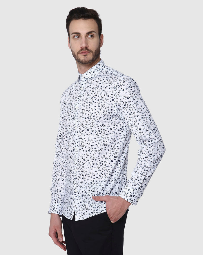 White Printed Full Sleeves Shirt