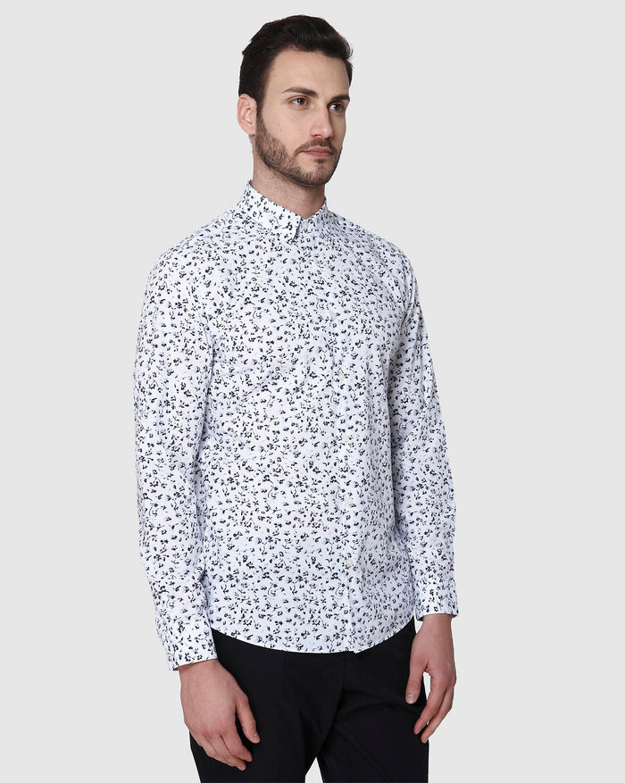 White Printed Full Sleeves Shirt