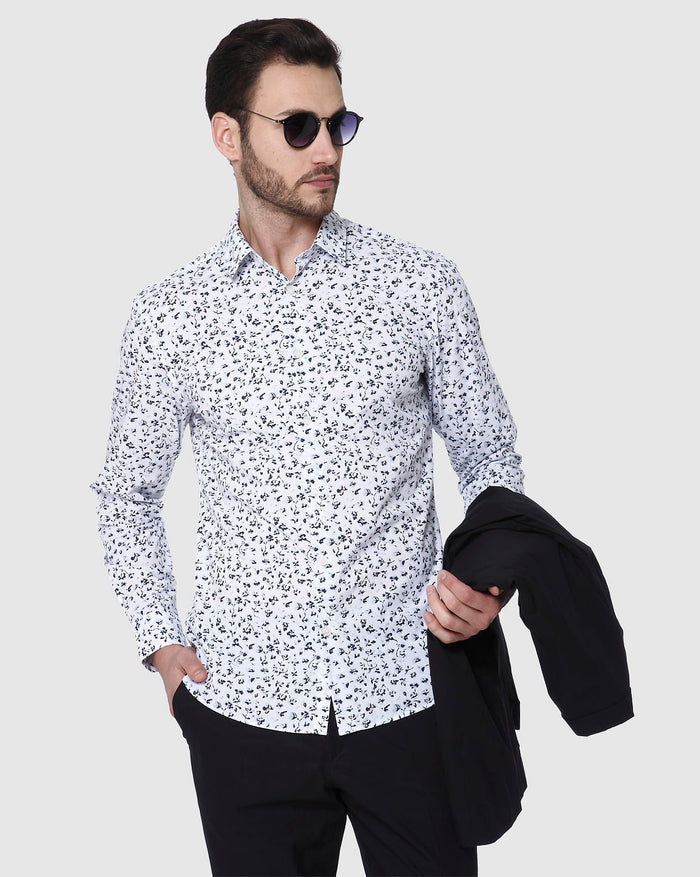 White Printed Full Sleeves Shirt