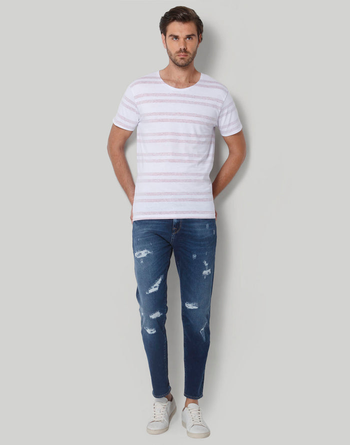 White Striped Crew Neck T-Shirt