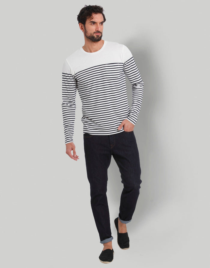 White Striped Crew Neck T-Shirt