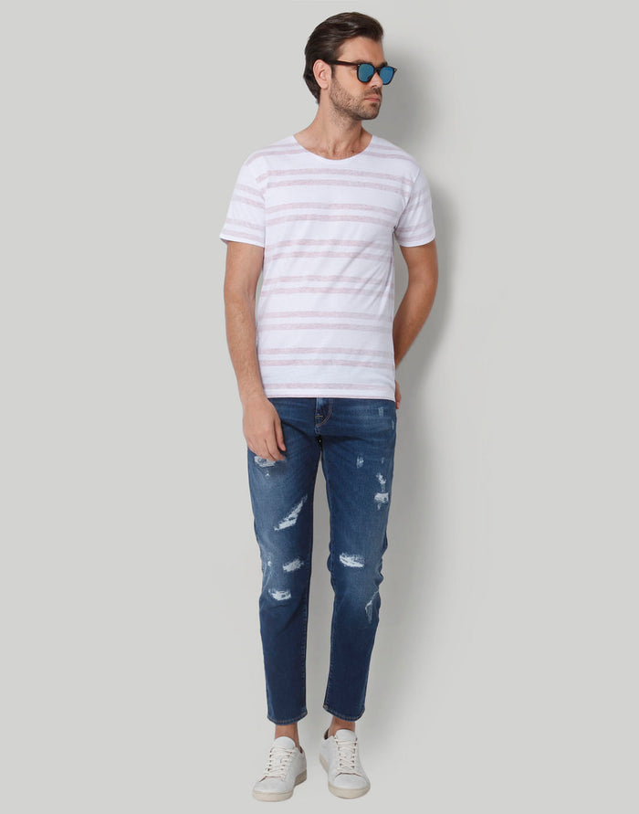 White Striped Crew Neck T-Shirt