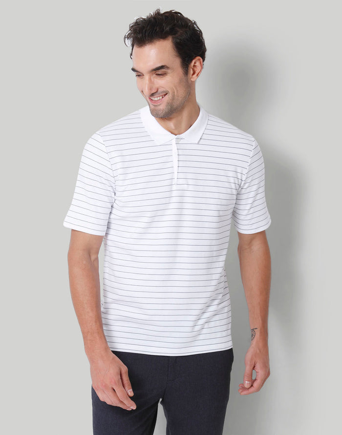 White Striped Polo Neck T-Shirt