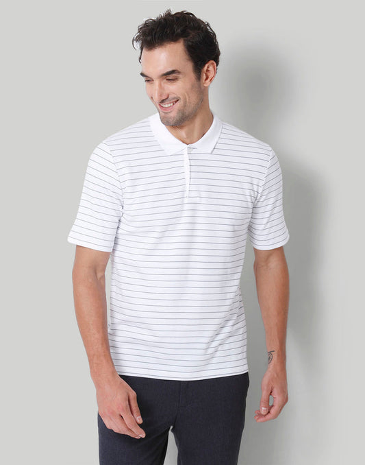 White Striped Polo Neck T-Shirt