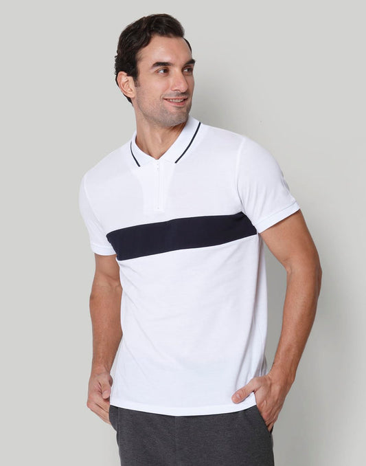 White Striped Polo Neck T-Shirt