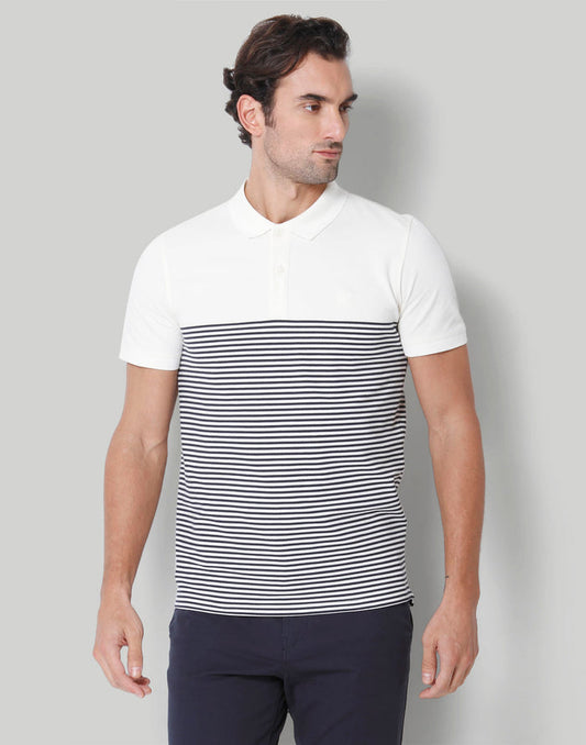 White Striped Polo Neck T-Shirt