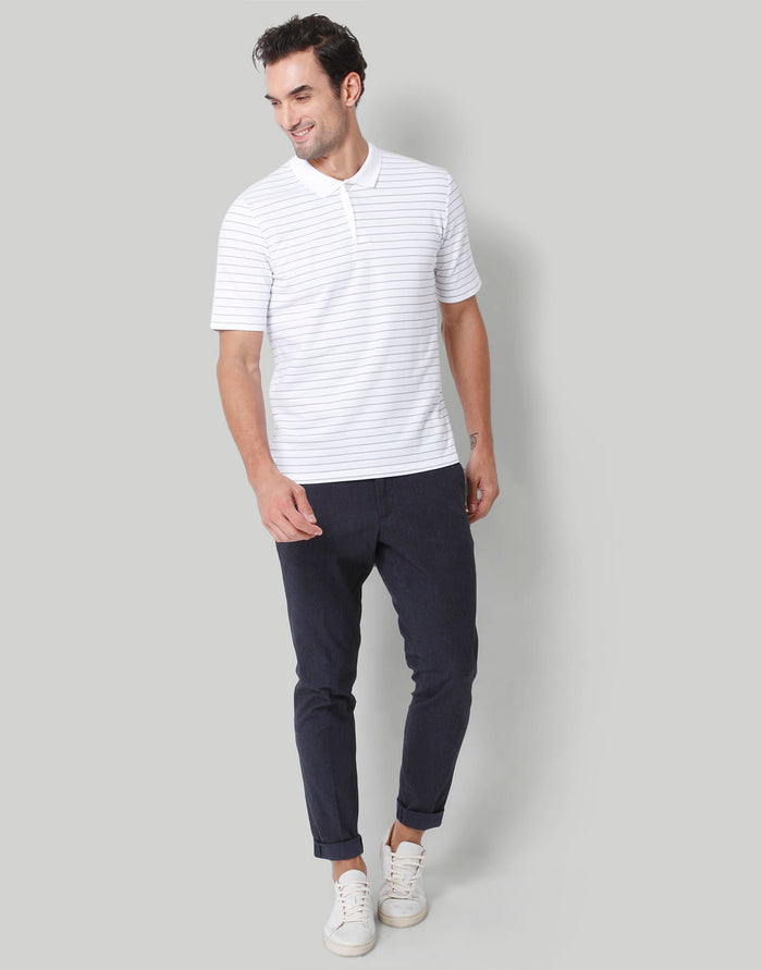 White Striped Polo Neck T-Shirt