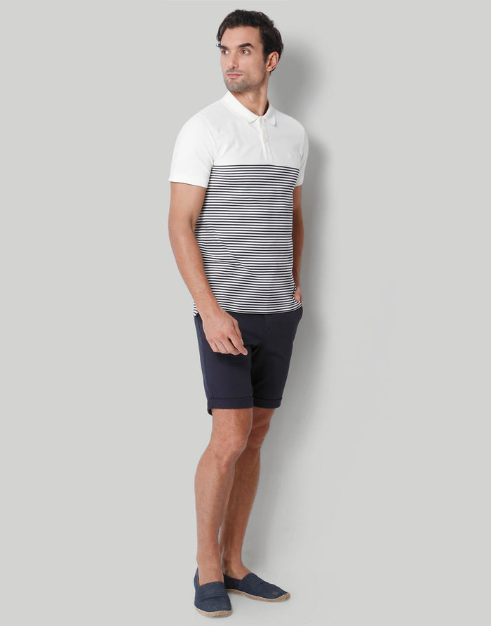 White Striped Polo Neck T-Shirt