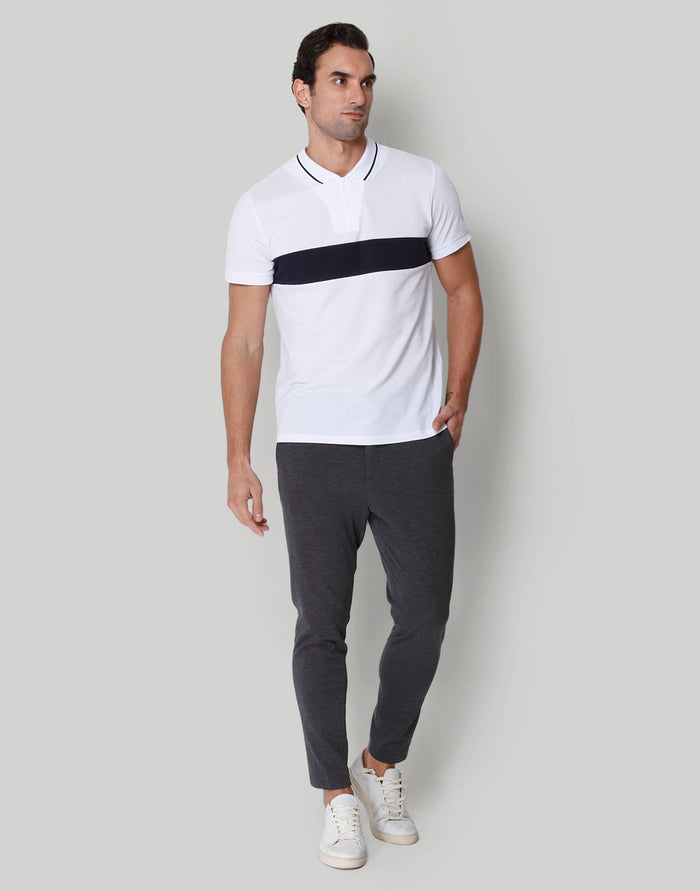 White Striped Polo Neck T-Shirt