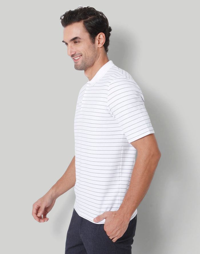 White Striped Polo Neck T-Shirt