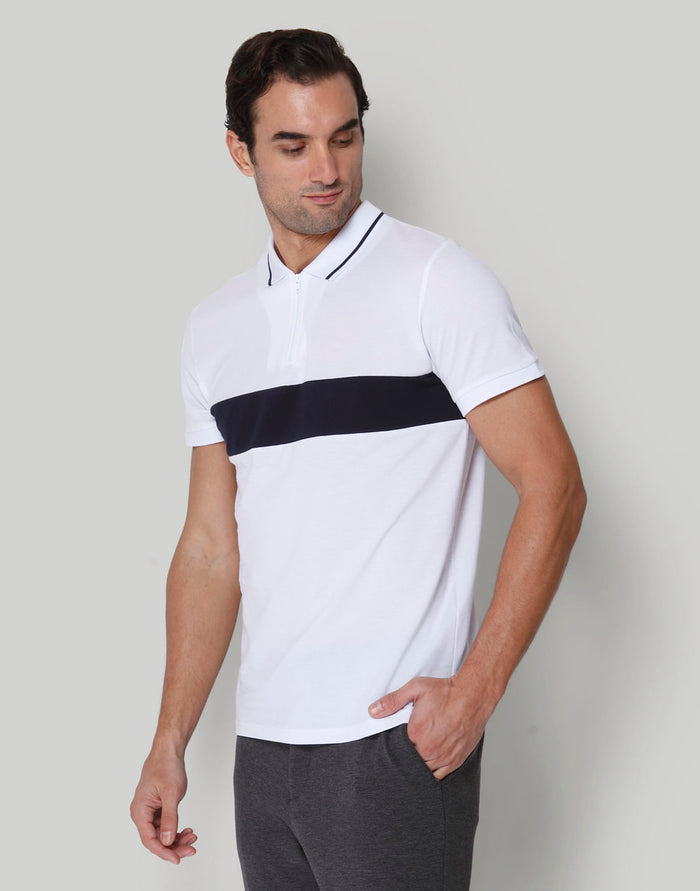 White Striped Polo Neck T-Shirt