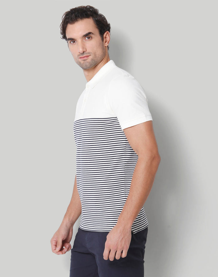 White Striped Polo Neck T-Shirt