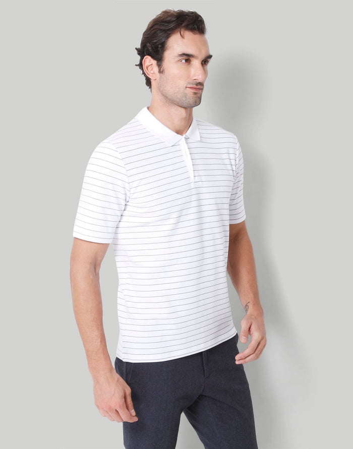 White Striped Polo Neck T-Shirt
