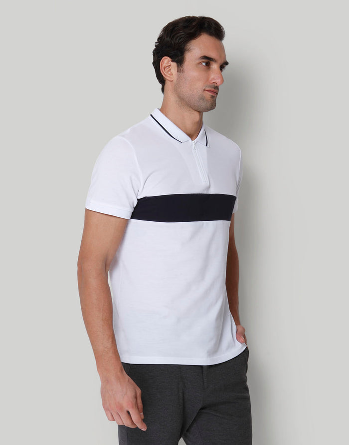 White Striped Polo Neck T-Shirt