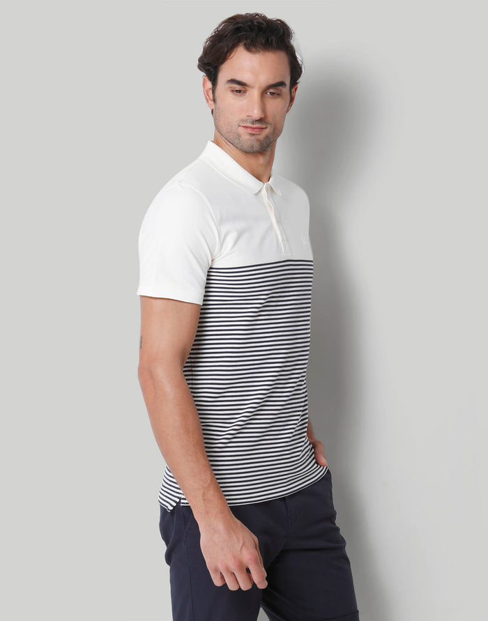 White Striped Polo Neck T-Shirt