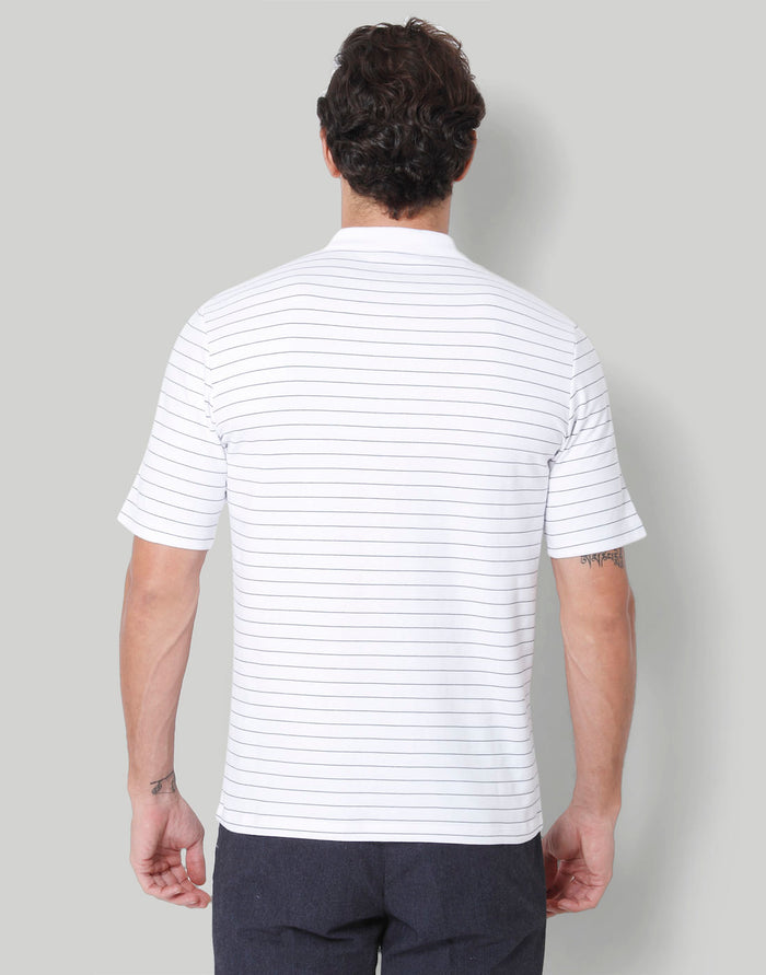 White Striped Polo Neck T-Shirt