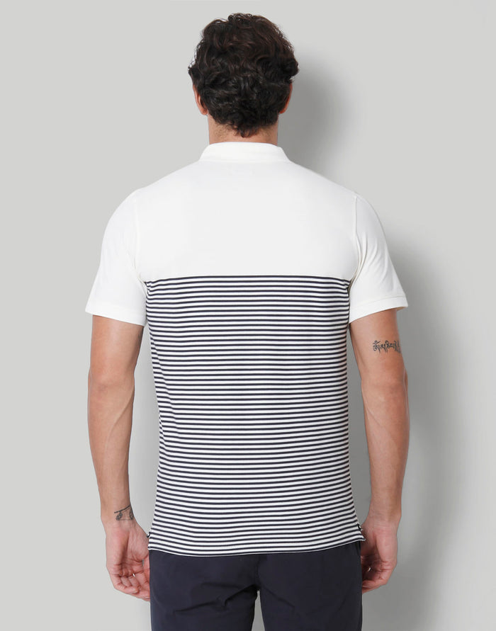 White Striped Polo Neck T-Shirt