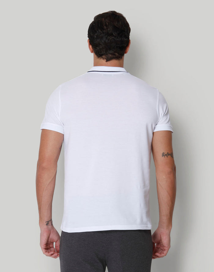 White Striped Polo Neck T-Shirt