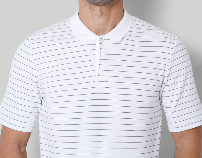 White Striped Polo Neck T-Shirt