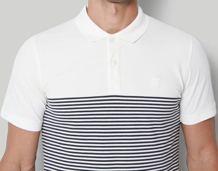 White Striped Polo Neck T-Shirt