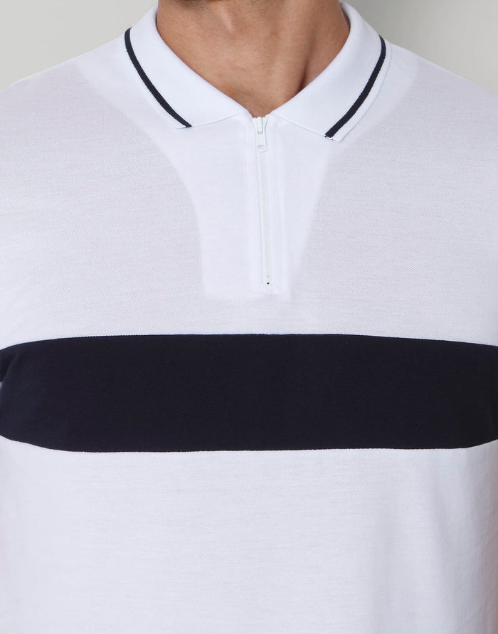 White Striped Polo Neck T-Shirt