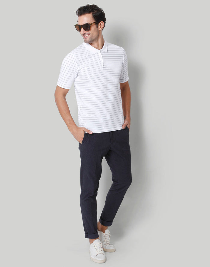 White Striped Polo Neck T-Shirt