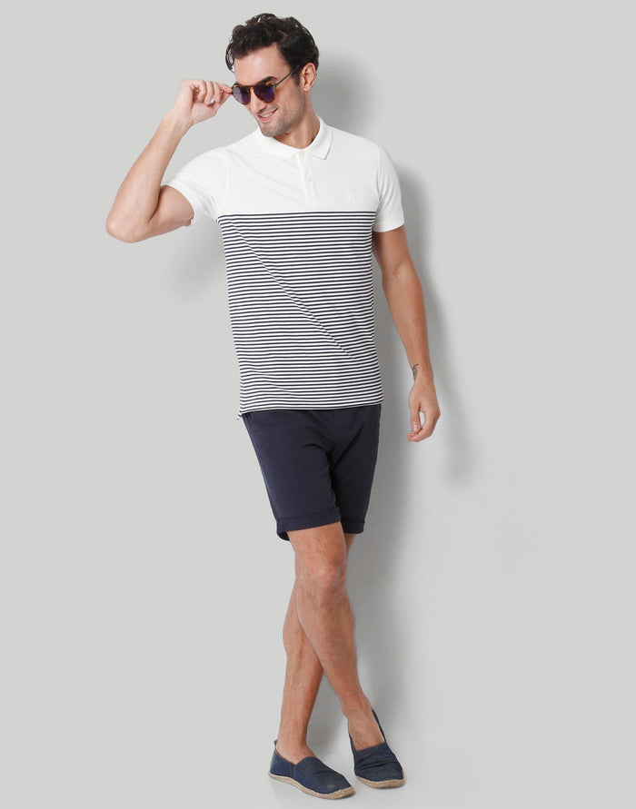 White Striped Polo Neck T-Shirt